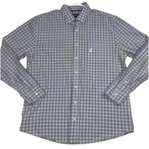 Johnnie-O Shirt Mens Size L Blue Gingham Plaid Button Up Silver Lake Preppy Logo